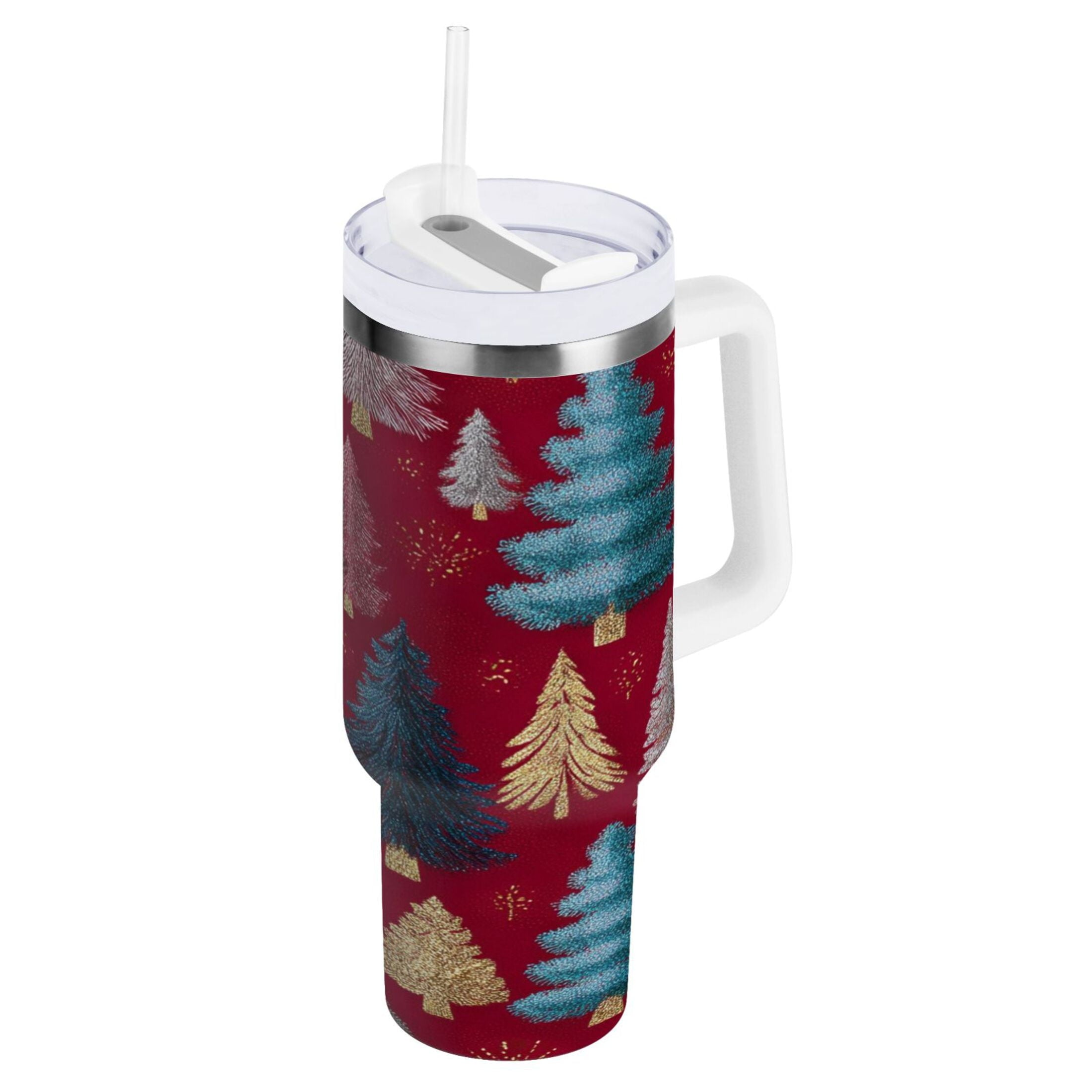 30 oz Insulated Stainless Steel Tumbler Double Wall Stainless Steel Tumbler with 2-Way Drinking Stylized Christmas Trees M644F