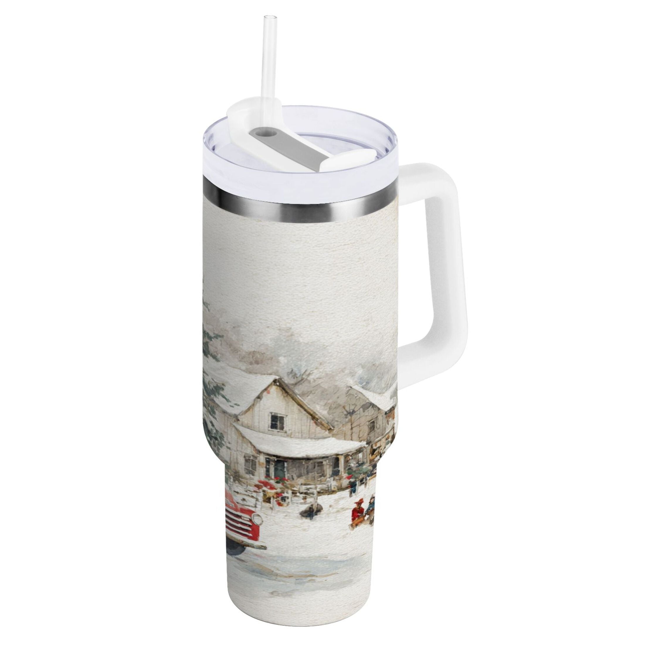 30 oz Insulated Stainless Steel Tumbler Double Wall Stainless Steel Tumbler with 2-Way Drinking Truck with Christmas Decorations M657X