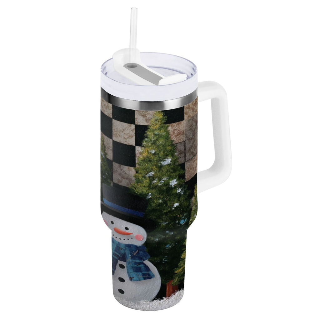 30 oz Insulated Stainless Steel Tumbler Double Wall Stainless Steel Tumbler with 2-Way Drinking Two Snowmen Pattern M501S