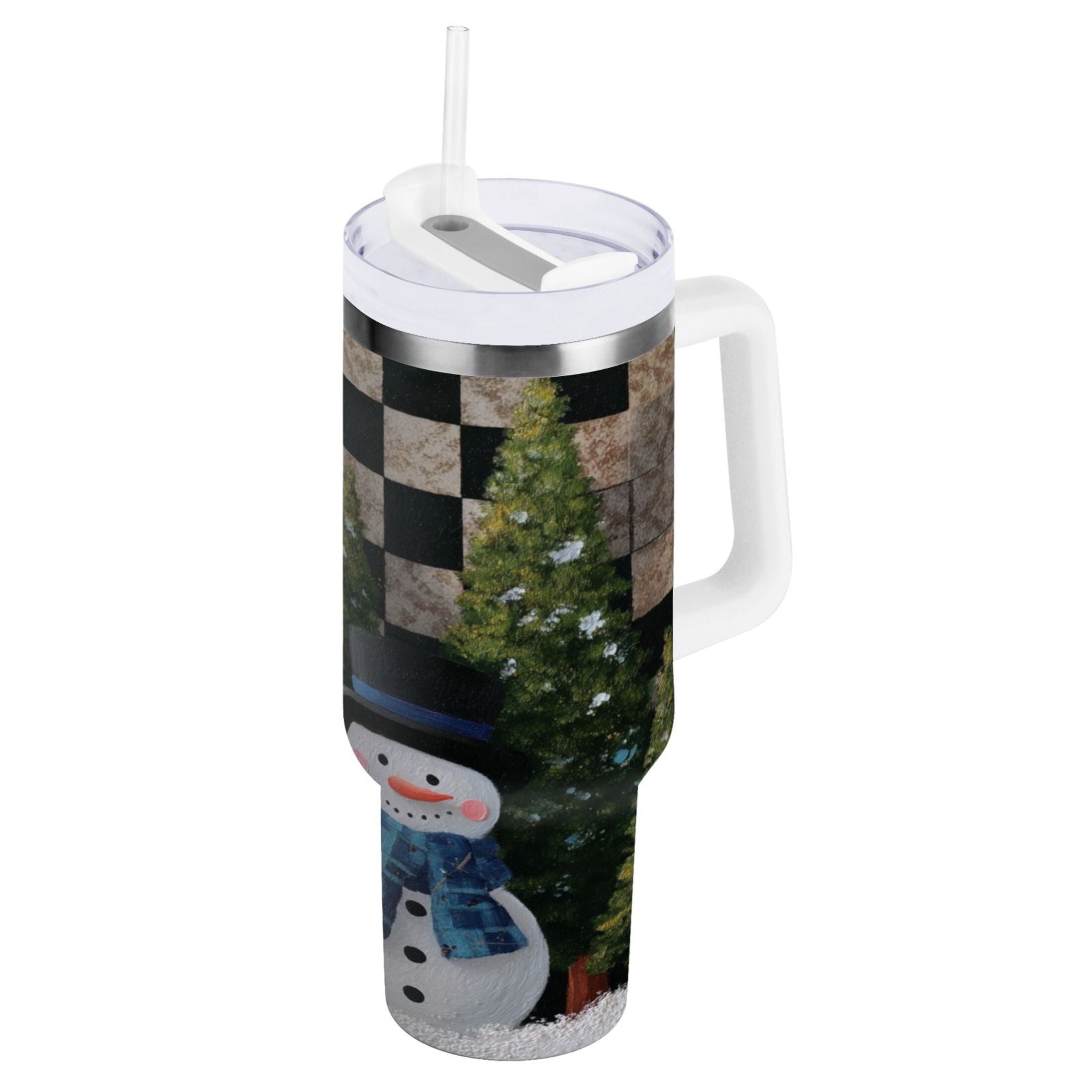 30 oz Insulated Stainless Steel Tumbler Double Wall Stainless Steel Tumbler with 2-Way Drinking Two Snowmen Pattern M501S