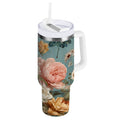 30 oz Insulated Stainless Steel Tumbler Double Wall Stainless Steel Tumbler with 2-Way Drinking Vintage Roses and Peonies M667U