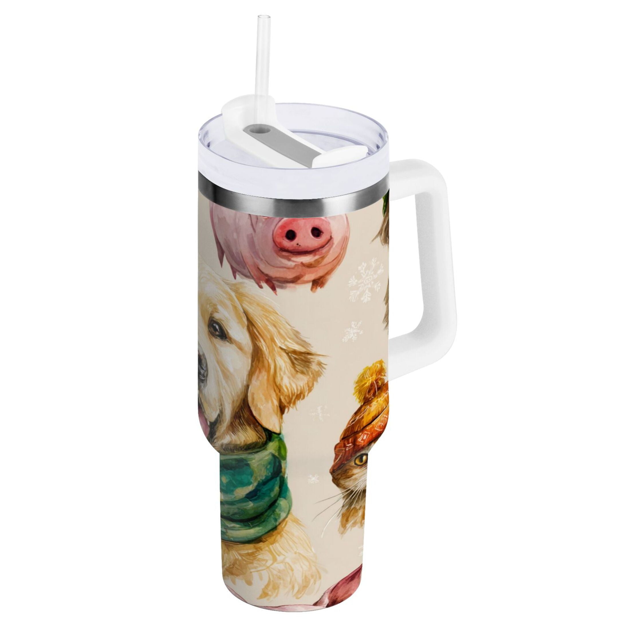 30 oz Insulated Stainless Steel Tumbler Double Wall Stainless Steel Tumbler with 2-Way Drinking Watercolor Animals Pattern M618Q