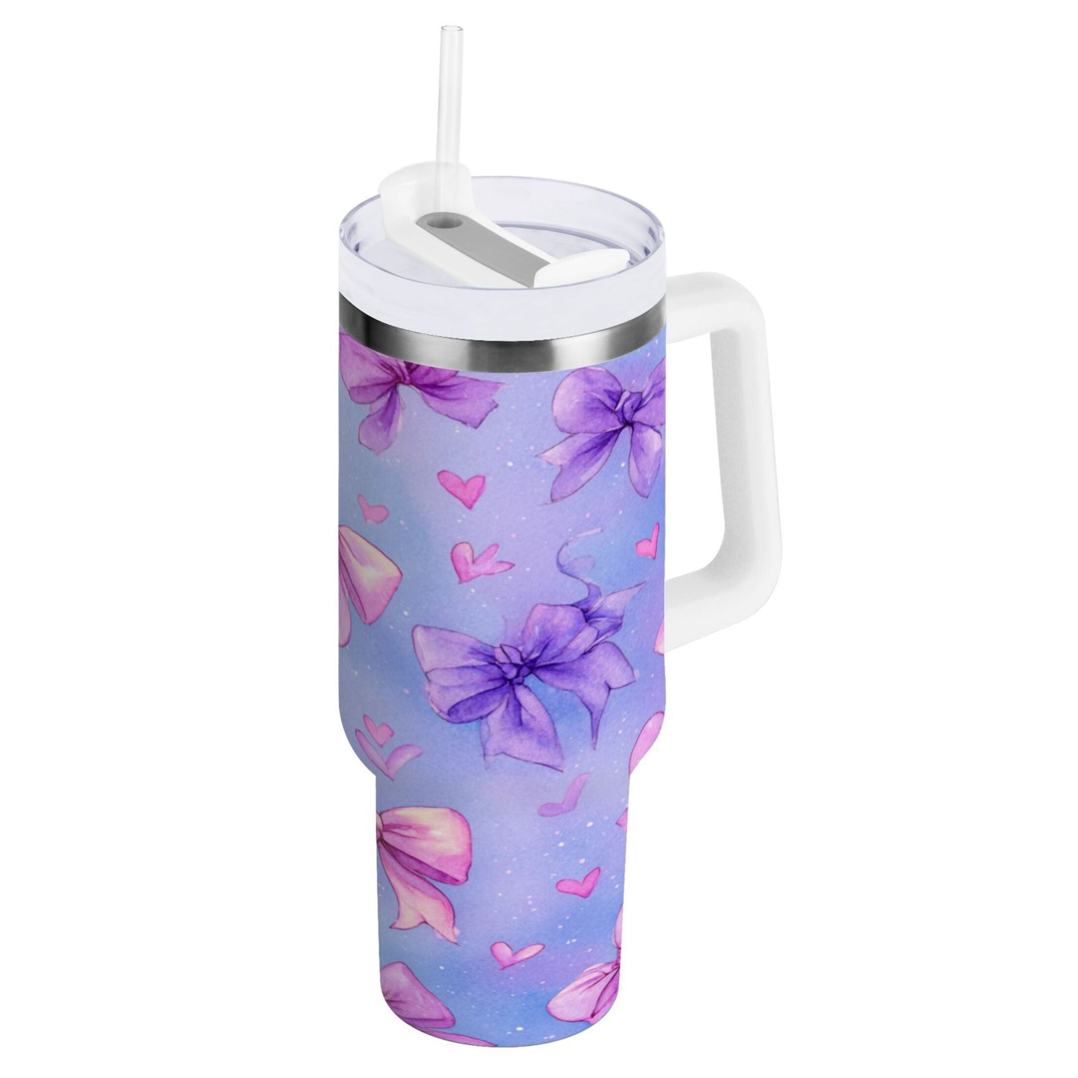 30 oz Insulated Stainless Steel Tumbler Double Wall Stainless Steel Tumbler with 2-Way Drinking Watercolor Bows Pattern M627P