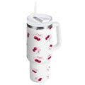 30 oz Insulated Stainless Steel Tumbler Double Wall Stainless Steel Tumbler with 2-Way Drinking Watercolor Cherries Pattern M604L