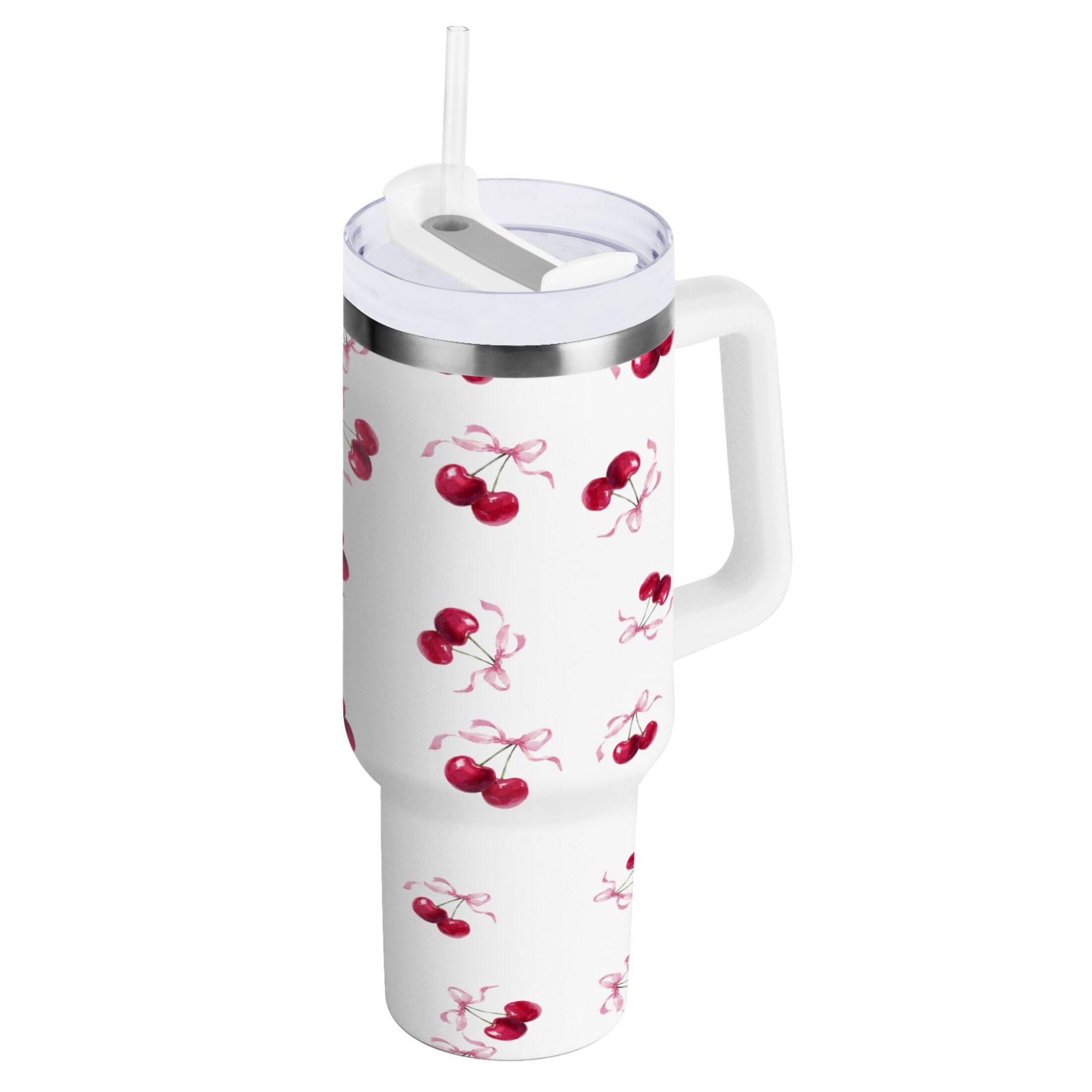 30 oz Insulated Stainless Steel Tumbler Double Wall Stainless Steel Tumbler with 2-Way Drinking Watercolor Cherries Pattern M604L