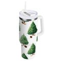 30 oz Insulated Stainless Steel Tumbler Double Wall Stainless Steel Tumbler with 2-Way Drinking Watercolor Green Christmas Tree M533W