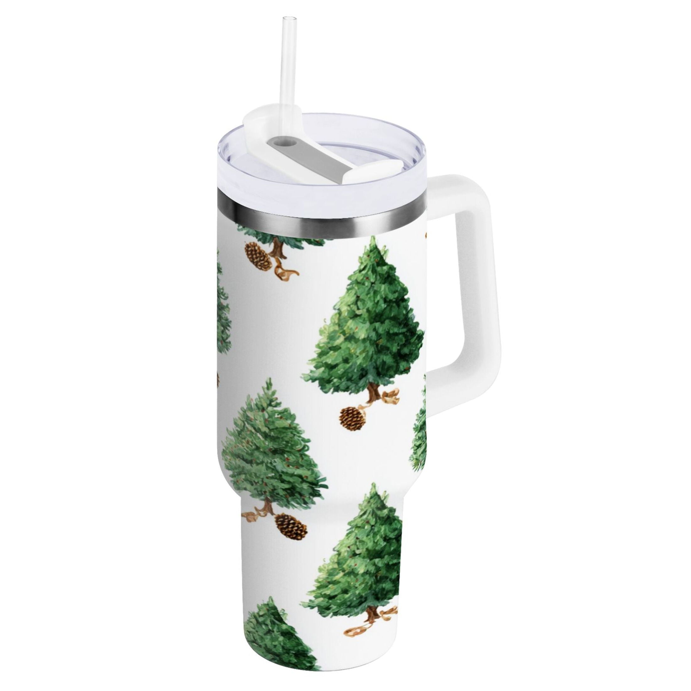30 oz Insulated Stainless Steel Tumbler Double Wall Stainless Steel Tumbler with 2-Way Drinking Watercolor Green Christmas Tree M533W