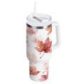 30 oz Insulated Stainless Steel Tumbler Double Wall Stainless Steel Tumbler with 2-Way Drinking Watercolor Pink Maple Leaves M624Q