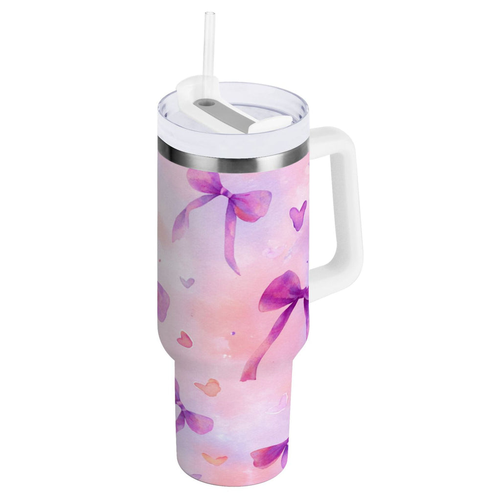 30 oz Insulated Stainless Steel Tumbler Double Wall Stainless Steel Tumbler with 2-Way Drinking Watercolor Purple Bows M591J