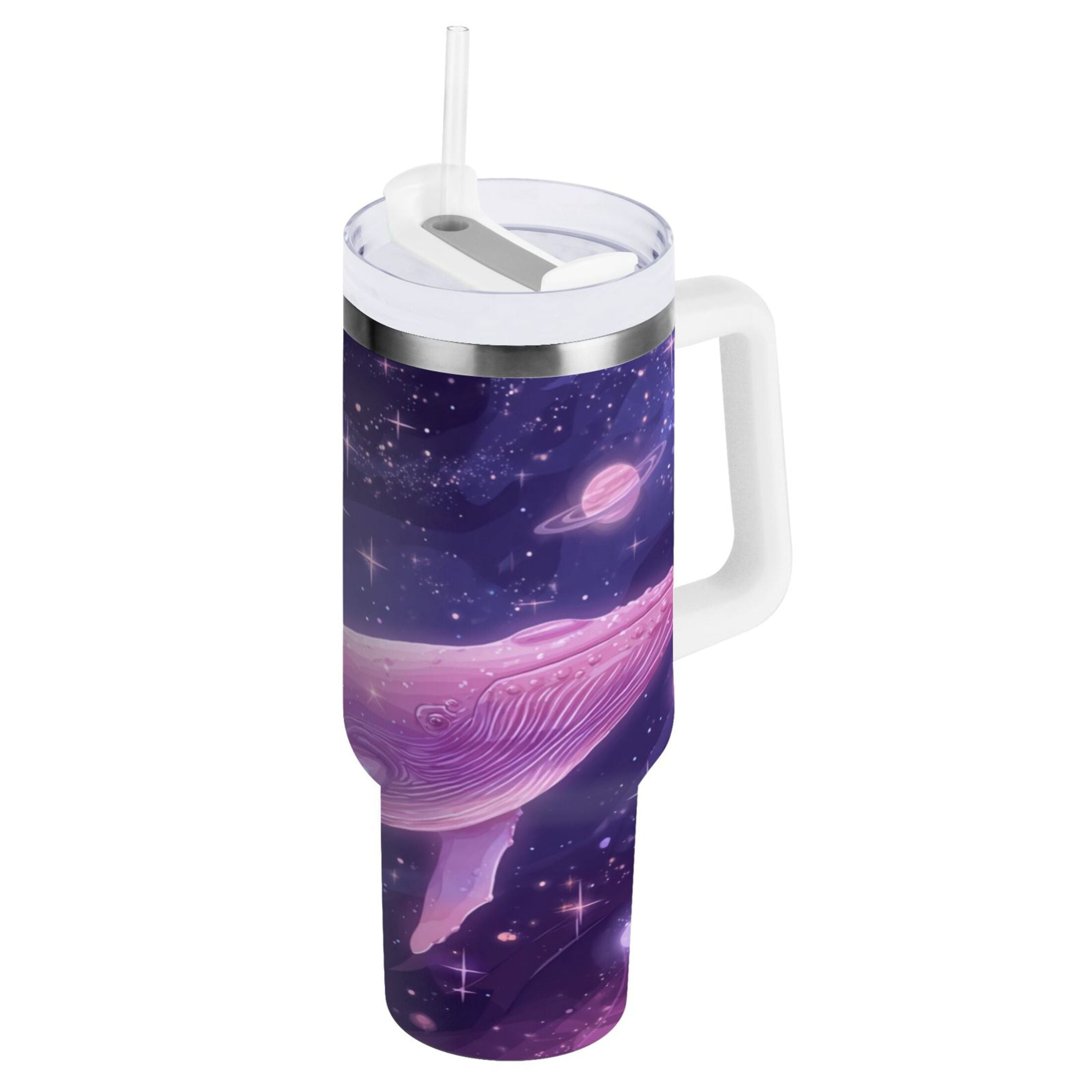 30 oz Insulated Stainless Steel Tumbler Double Wall Stainless Steel Tumbler with 2-Way Drinking Whale in Space M571L