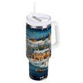 30 oz Insulated Stainless Steel Tumbler Double Wall Stainless Steel Tumbler with 2-Way Drinking Whimsical Christmas Scene M545W