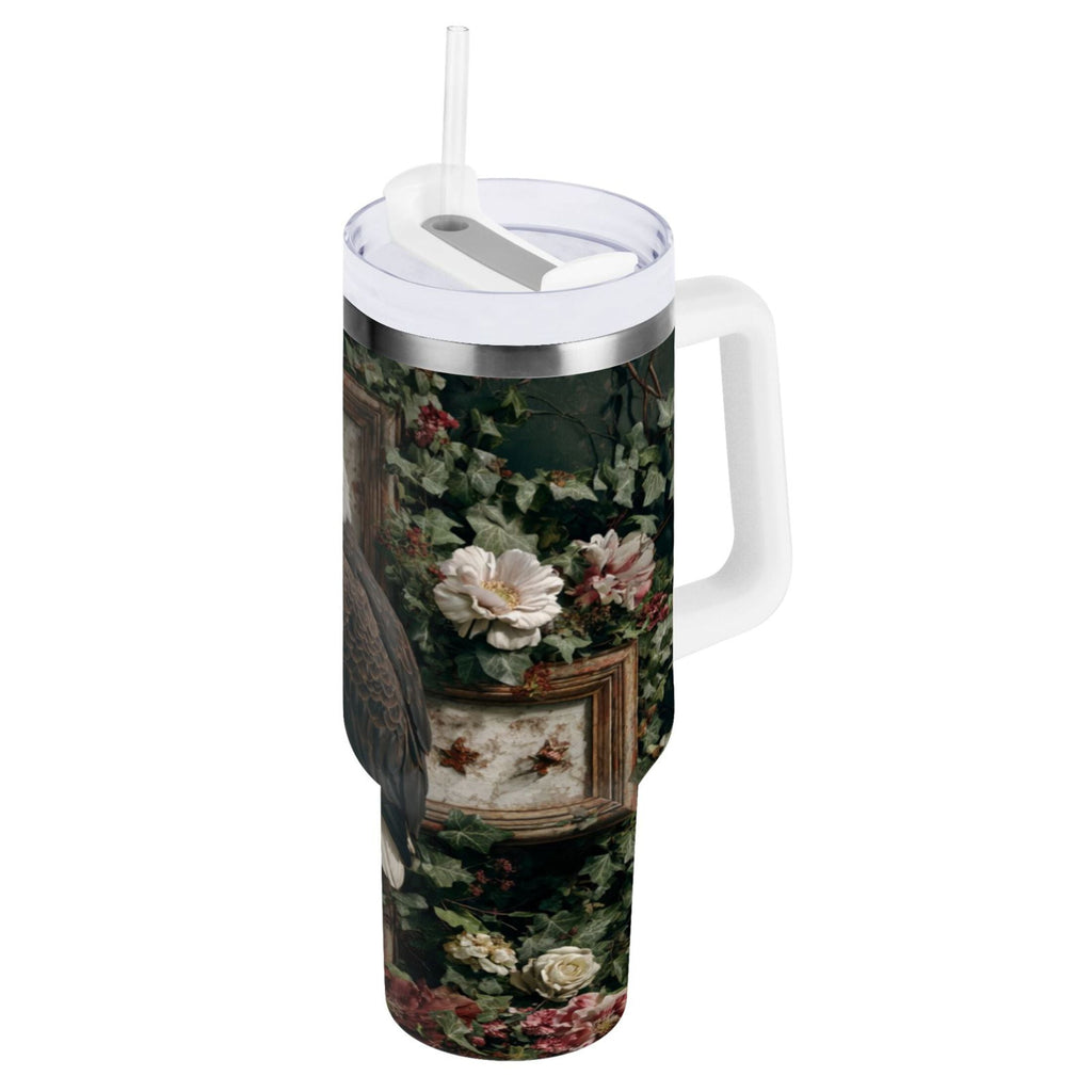 30 oz Insulated Stainless Steel Tumbler Double Wall Stainless Steel Tumbler with 2-Way Drinking Wreath and Bald Eagle M668B