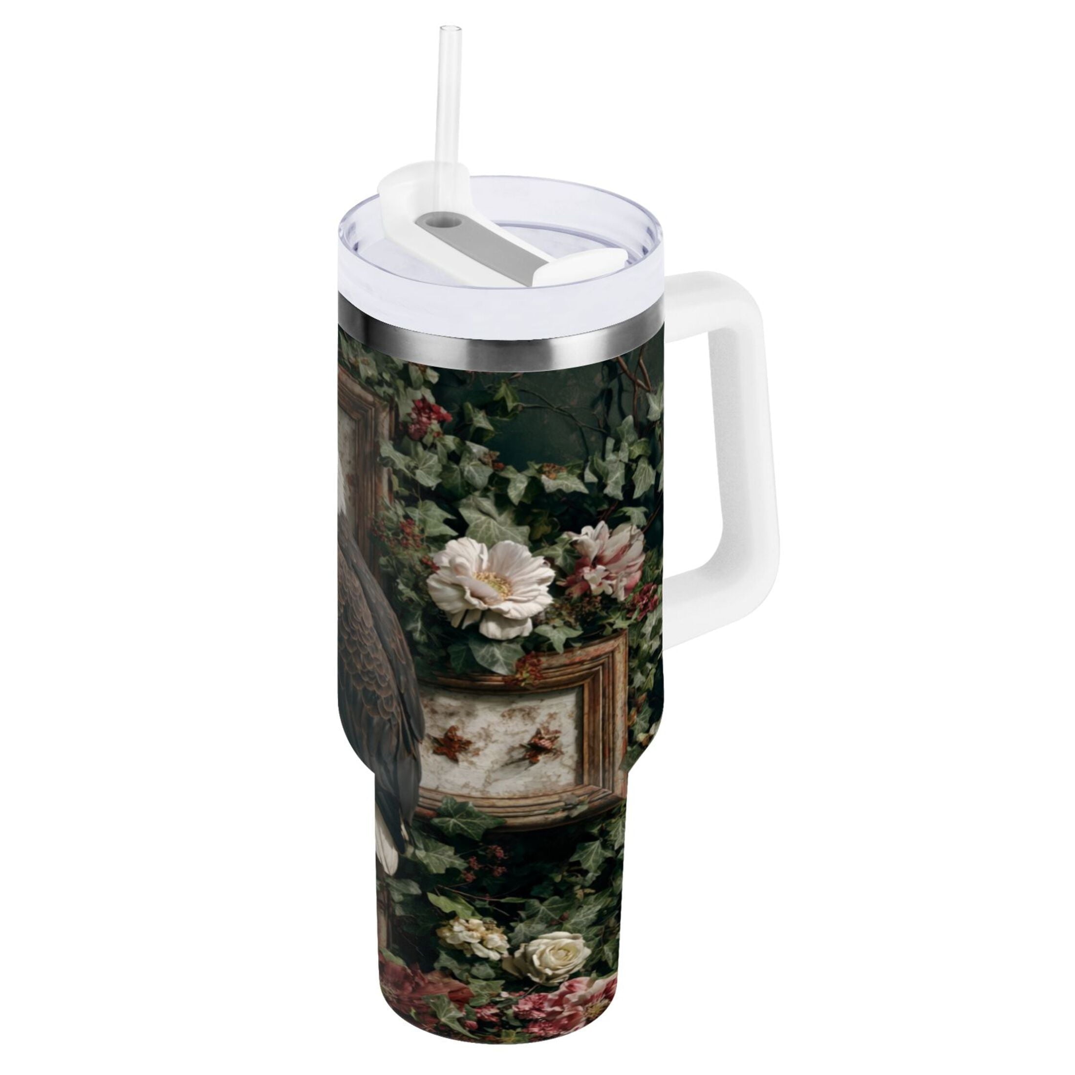 30 oz Insulated Stainless Steel Tumbler Double Wall Stainless Steel Tumbler with 2-Way Drinking Wreath and Bald Eagle M668B
