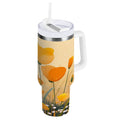 30 oz Insulated Stainless Steel Tumbler Double Wall Stainless Steel Tumbler with 2-Way Drinking Yellow Flowers on The Grass M594P