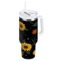 30 oz Insulated Stainless Steel Tumbler Double Wall Stainless Steel Tumbler with 2-Way Drinking Yellow Sunflower Pattern M532S