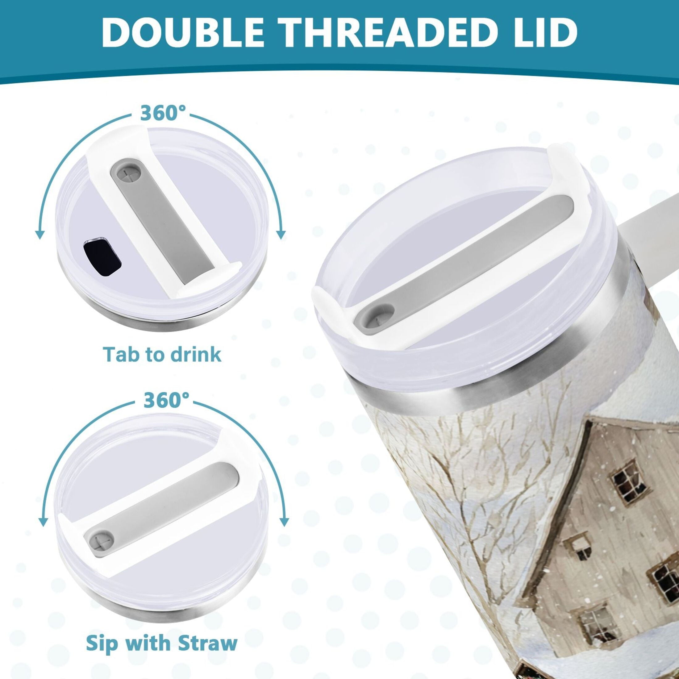 40 oz Insulated Stainless Steel Tumbler Double Wall Stainless Steel Tumbler with 2-Way Drinking Farm Snow Scene M645U