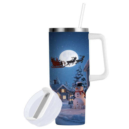 30 oz Insulated Stainless Steel Tumbler Double Wall Stainless Steel Tumbler with 2-Way Drinking Christmas Night Scene M606P