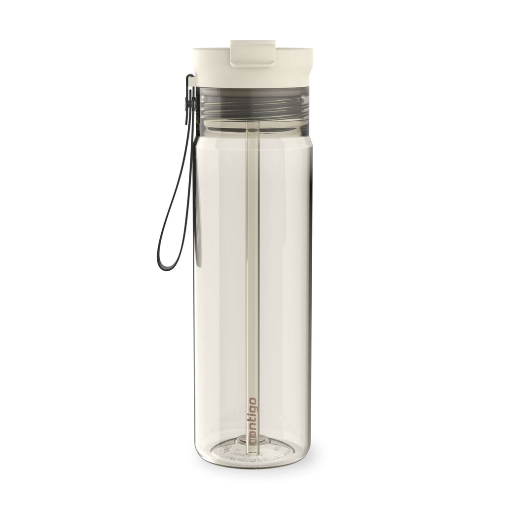 Contigo DualSip Leakproof Plastic Reusable Water Bottle with Carrying Strap, Cream/Clear, 28 oz M36N