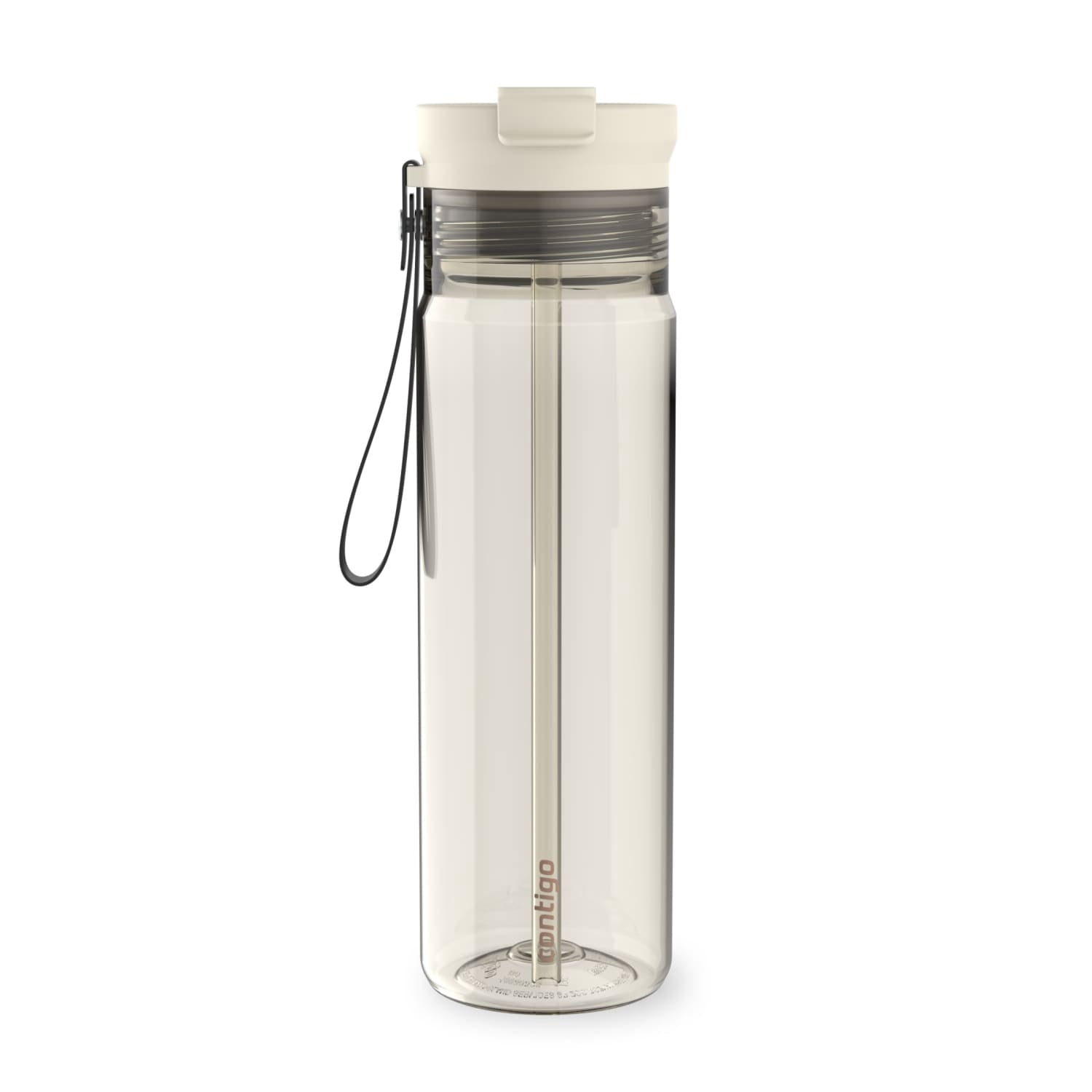 Contigo DualSip Leakproof Plastic Reusable Water Bottle with Carrying Strap, Cream/Clear, 28 oz M36N