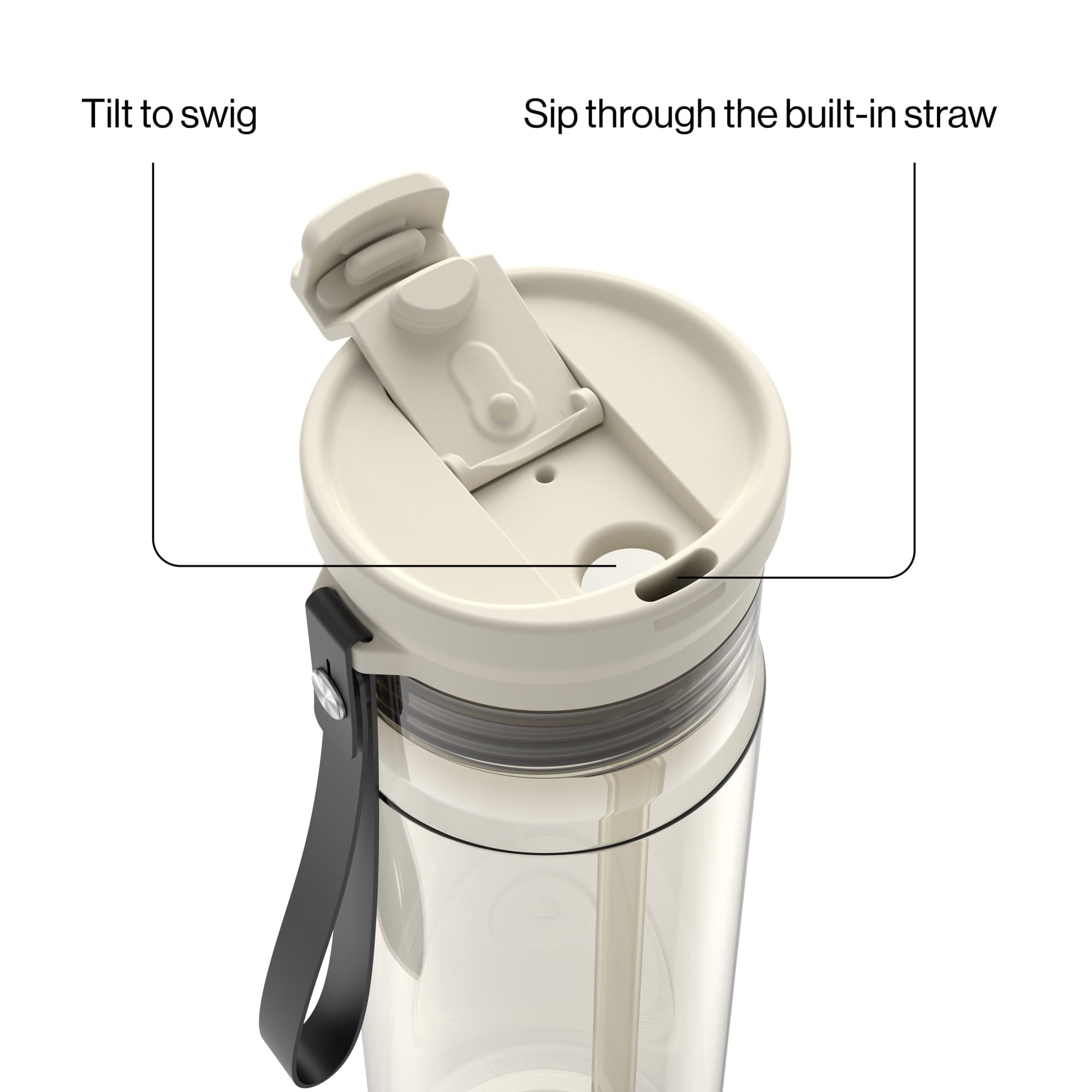Contigo DualSip Leakproof Plastic Reusable Water Bottle with Carrying Strap, Cream/Clear, 28 oz M36N