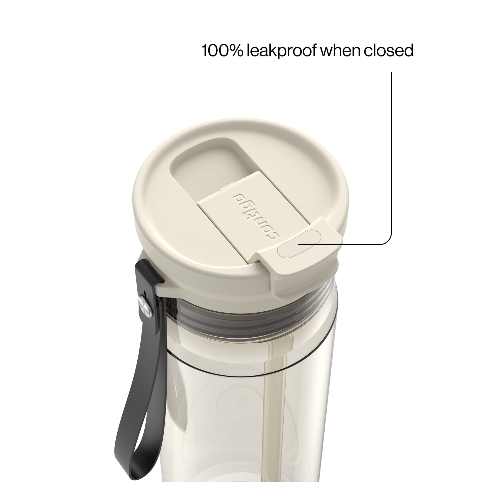 Contigo DualSip Leakproof Plastic Reusable Water Bottle with Carrying Strap, Cream/Clear, 28 oz M36N