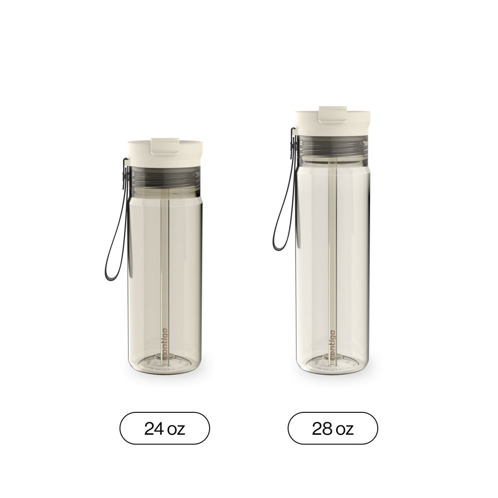 Contigo DualSip Leakproof Plastic Reusable Water Bottle with Carrying Strap, Cream/Clear, 28 oz M36N