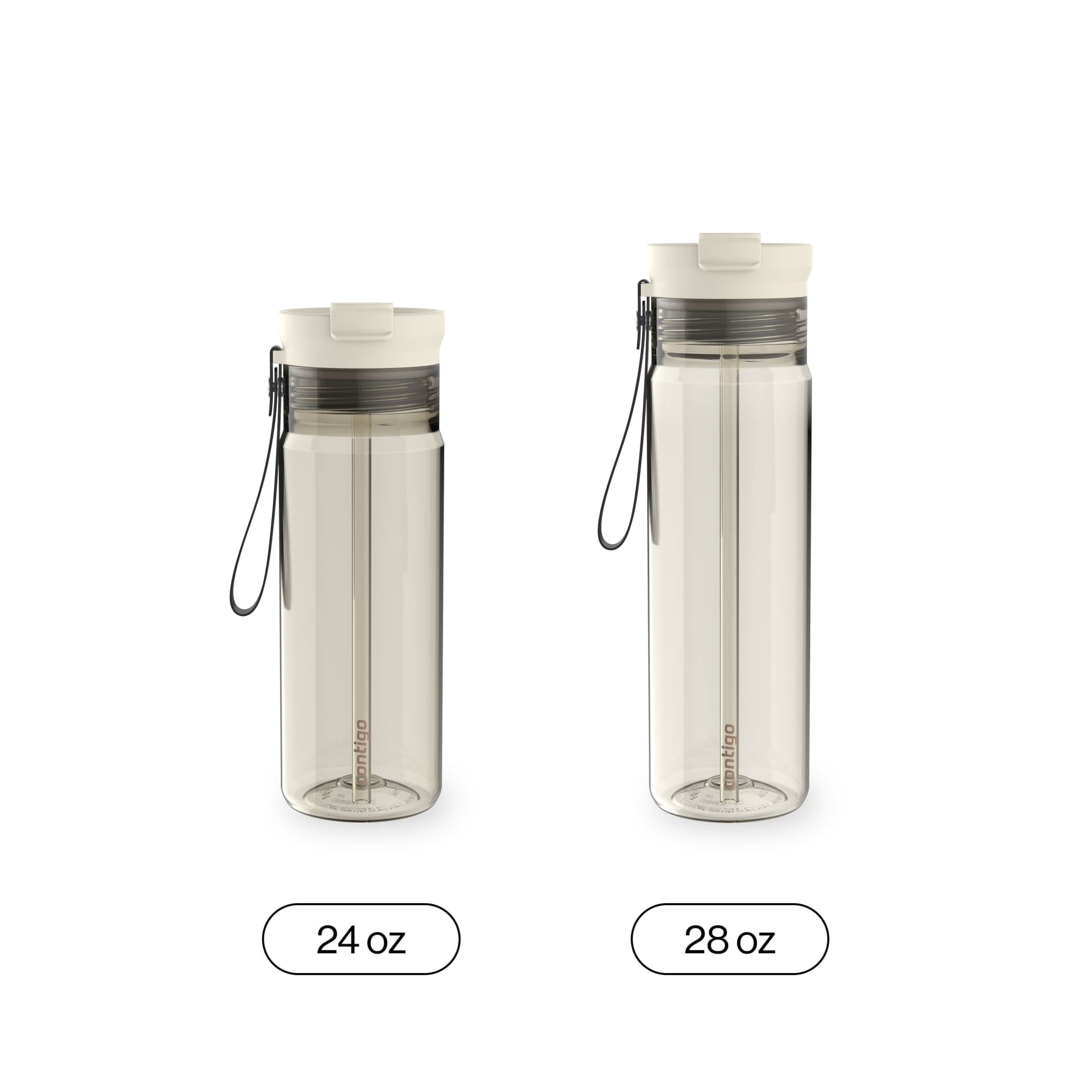 Contigo DualSip Leakproof Plastic Reusable Water Bottle with Carrying Strap, Cream/Clear, 28 oz M36N