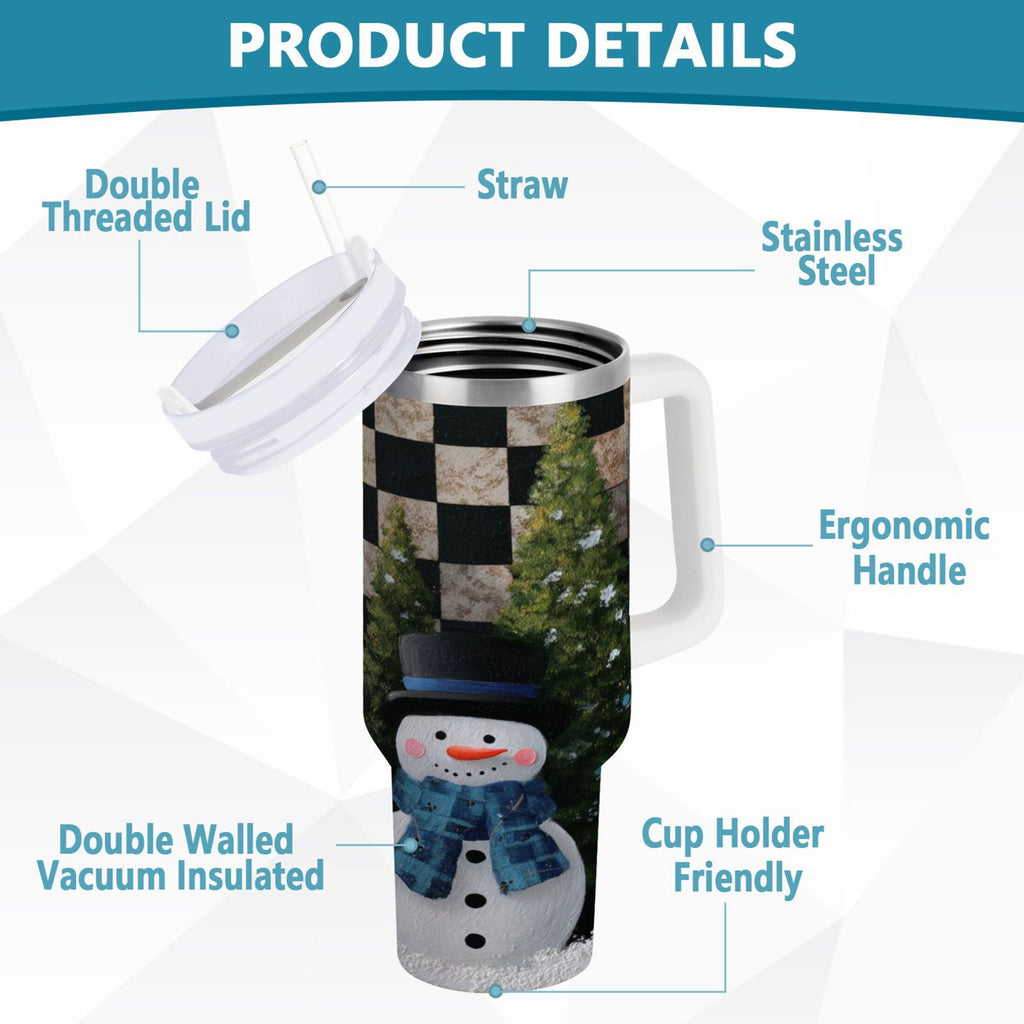 30 oz Insulated Stainless Steel Tumbler Double Wall Stainless Steel Tumbler with 2-Way Drinking Two Snowmen Pattern M501S