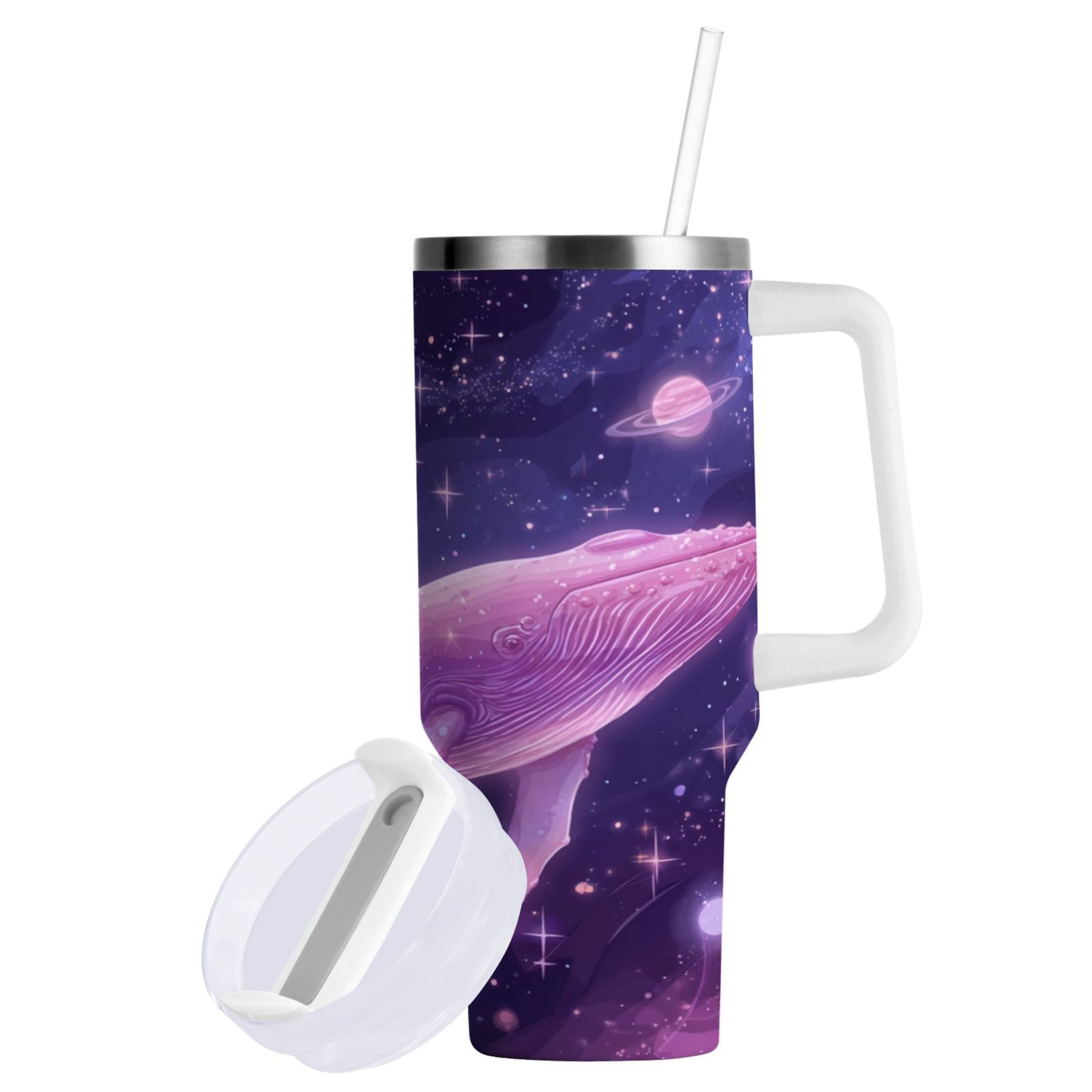 30 oz Insulated Stainless Steel Tumbler Double Wall Stainless Steel Tumbler with 2-Way Drinking Whale in Space M571L