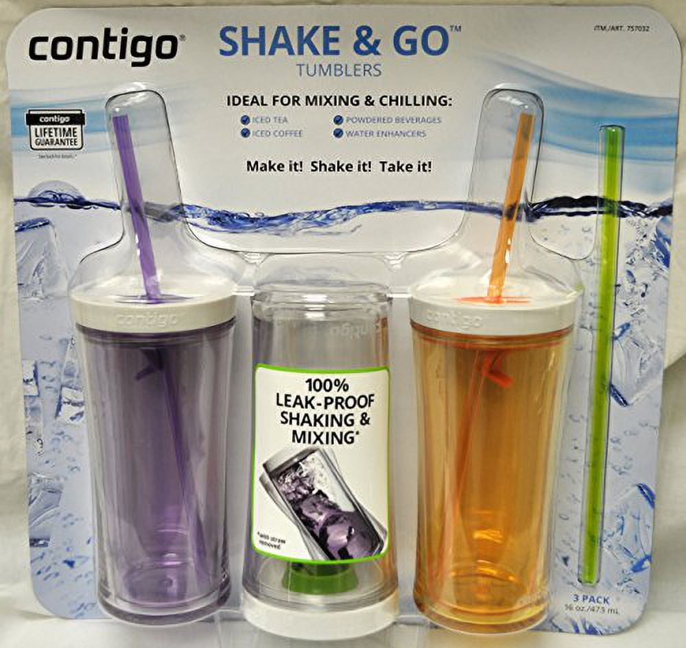 Contigo Shake &amp; Go Plastic Tumblers - Set of 3 (Lavender Orange &amp; Clear) M89Y