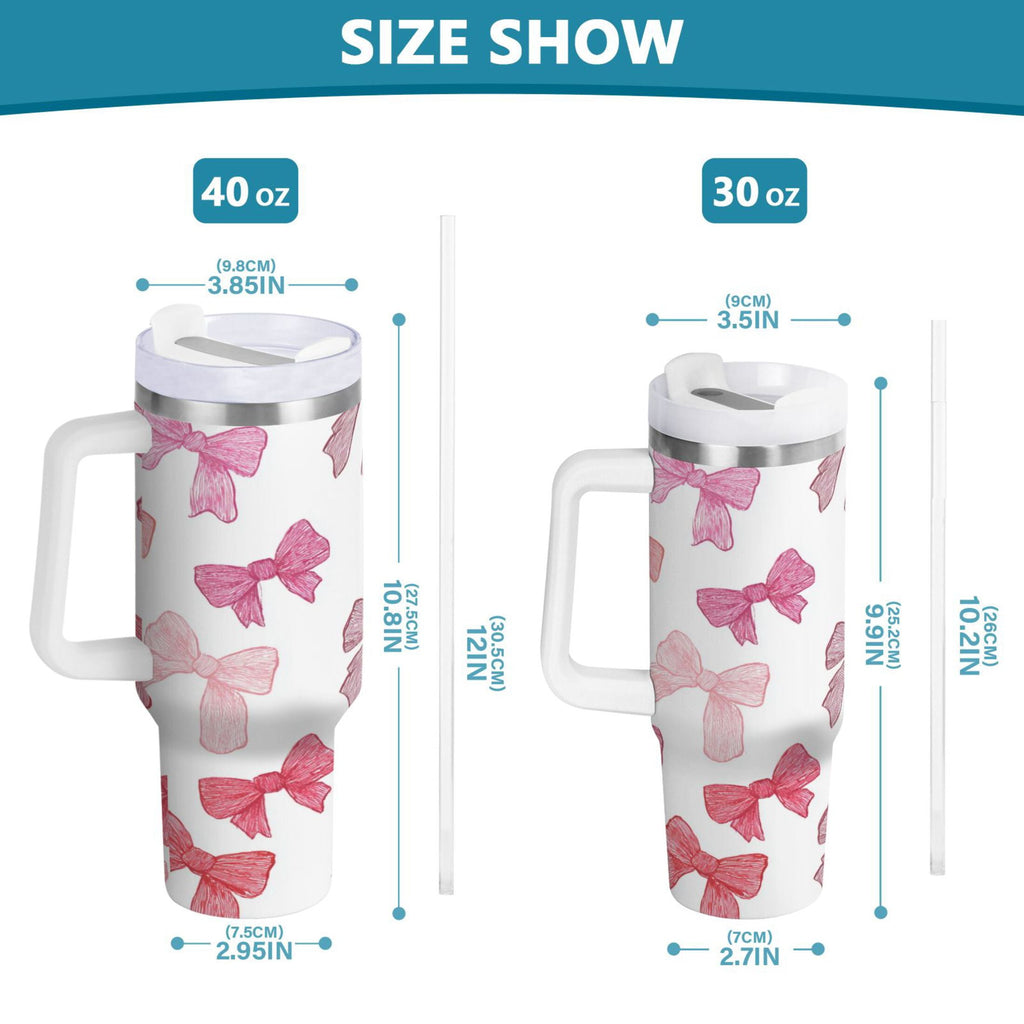 40 oz Insulated Stainless Steel Tumbler Double Wall Stainless Steel Tumbler with 2-Way Drinking Pink Bows Pattern M570E