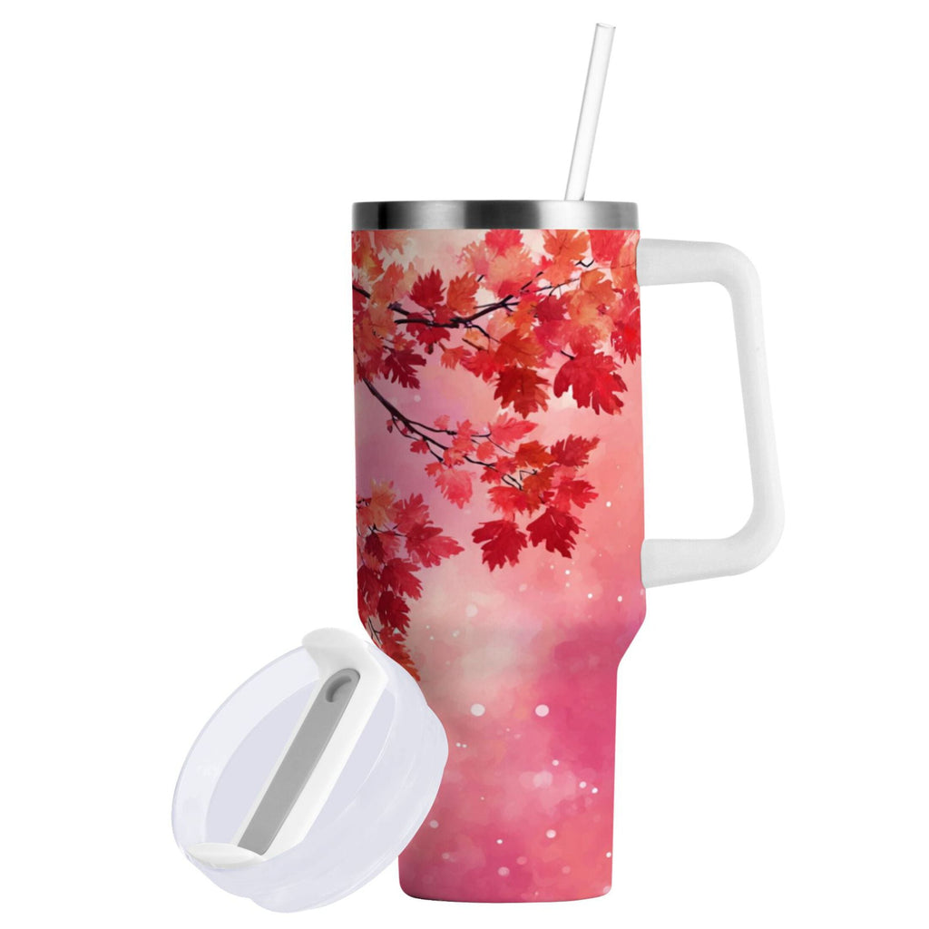 30 oz Insulated Stainless Steel Tumbler Double Wall Stainless Steel Tumbler with 2-Way Drinking Watercolor Red Maple Leaves M472A