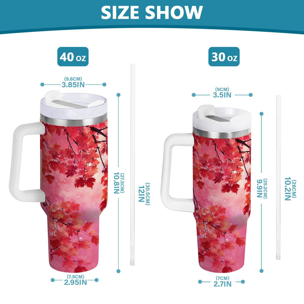 30 oz Insulated Stainless Steel Tumbler Double Wall Stainless Steel Tumbler with 2-Way Drinking Watercolor Red Maple Leaves M472A