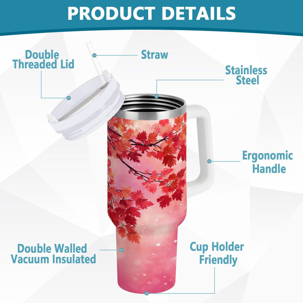 30 oz Insulated Stainless Steel Tumbler Double Wall Stainless Steel Tumbler with 2-Way Drinking Watercolor Red Maple Leaves M472A