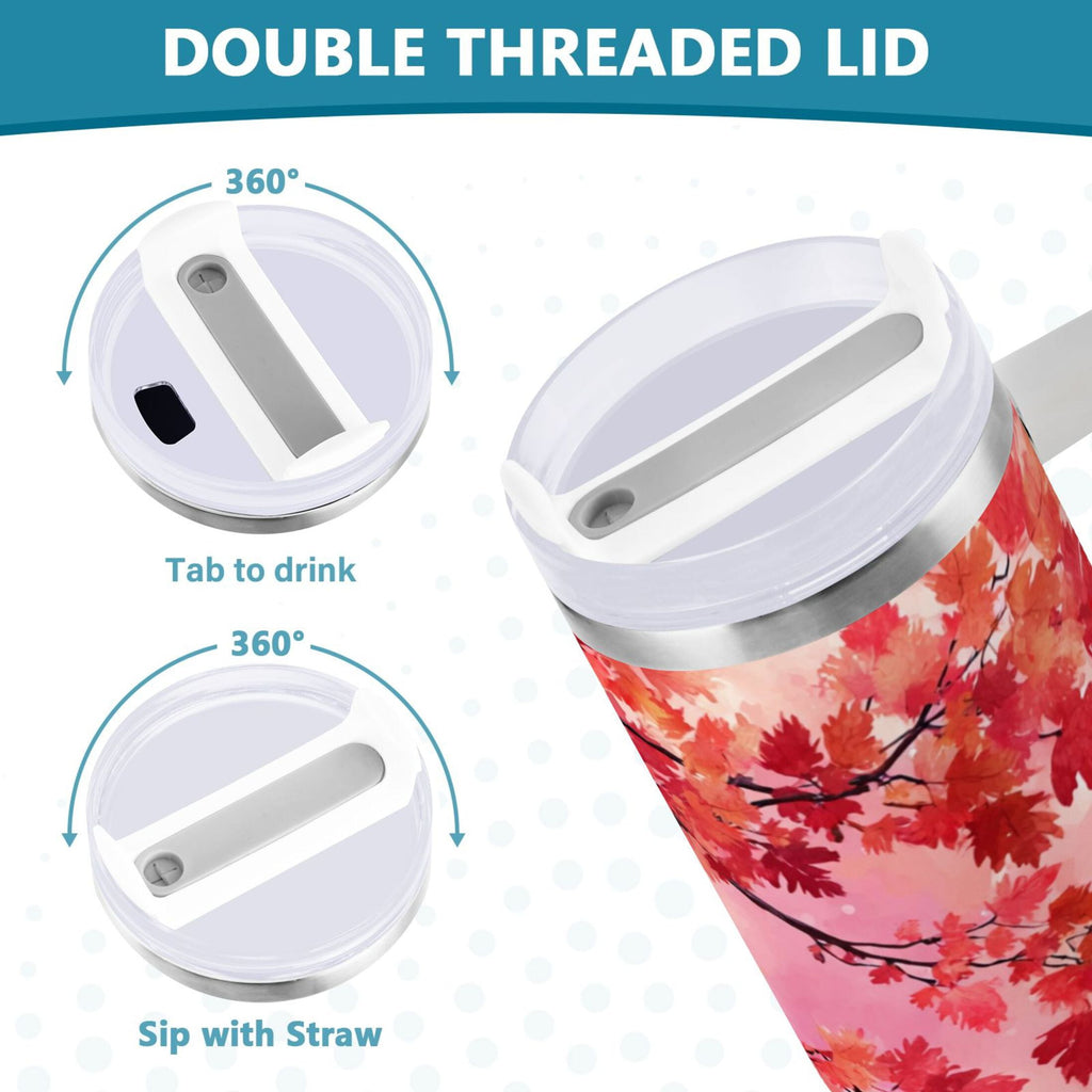 30 oz Insulated Stainless Steel Tumbler Double Wall Stainless Steel Tumbler with 2-Way Drinking Watercolor Red Maple Leaves M472A