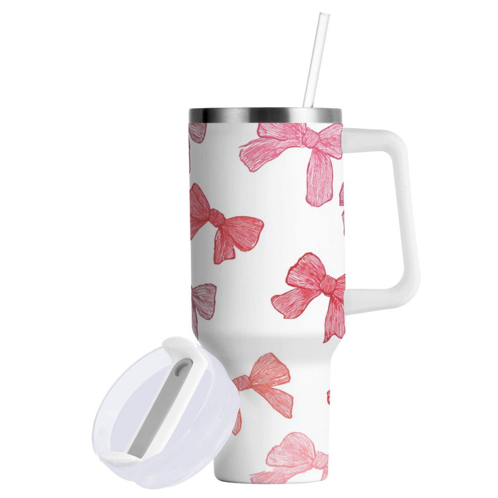 40 oz Insulated Stainless Steel Tumbler Double Wall Stainless Steel Tumbler with 2-Way Drinking Pink Bows Pattern M570E
