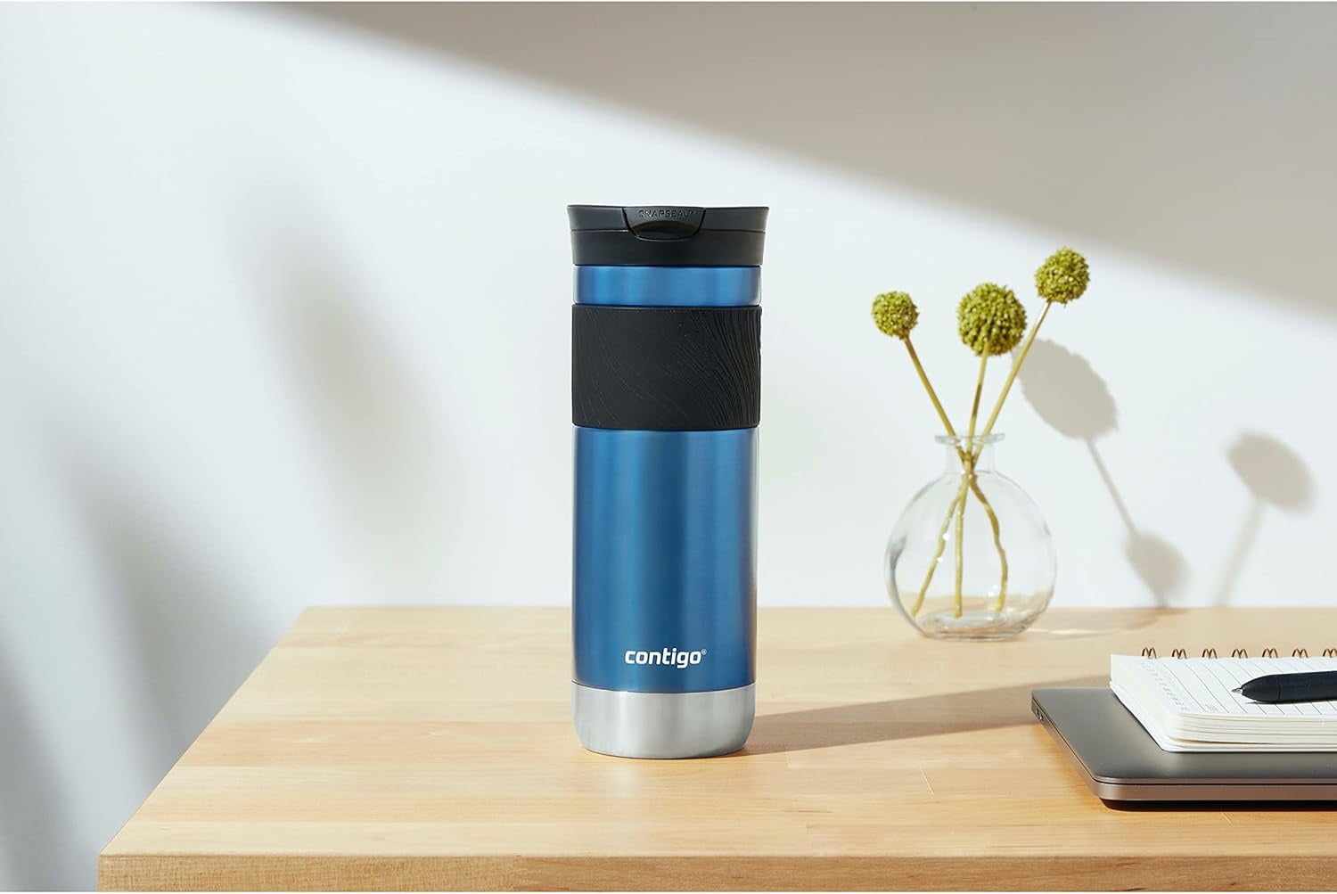 Contigo SNAPSEAL Insulated Stainless Steel Travel Mug with Grip, 16 oz, Blueberry Transparent Satin &amp; Gold Morel, 2-Pack M21W