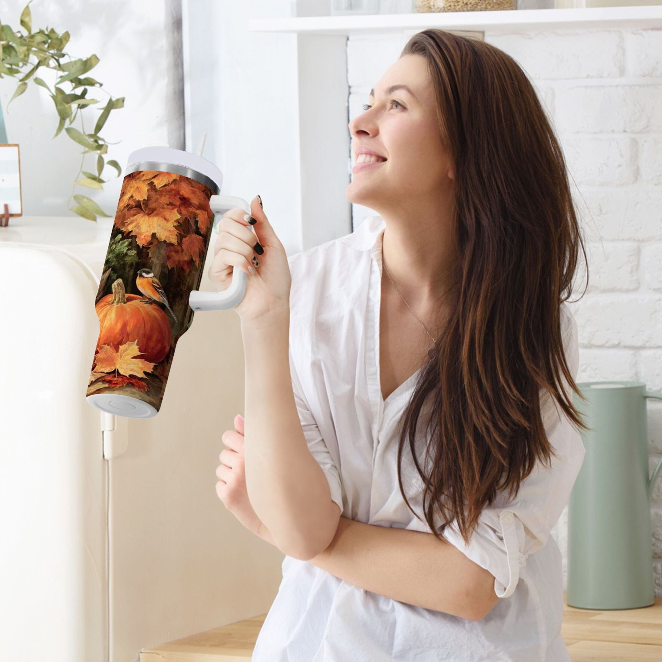 30 oz Insulated Stainless Steel Tumbler Double Wall Stainless Steel Tumbler with 2-Way Drinking Beautiful Fall Scene M610K