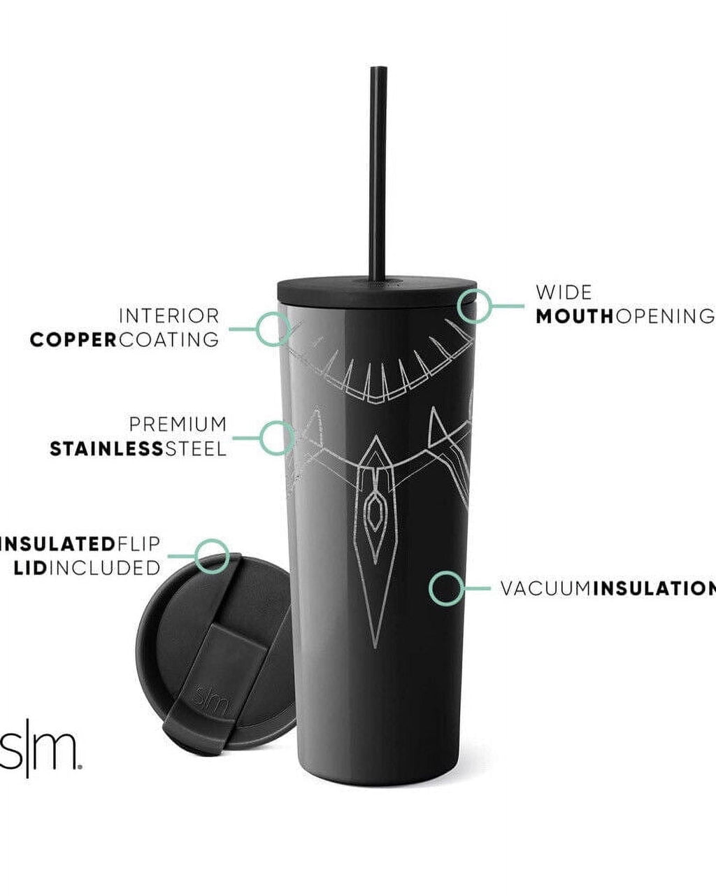Simple Modern Insulated Black Panther 24oz  Tumbler W/Flip Lid and Straw Lid M436G