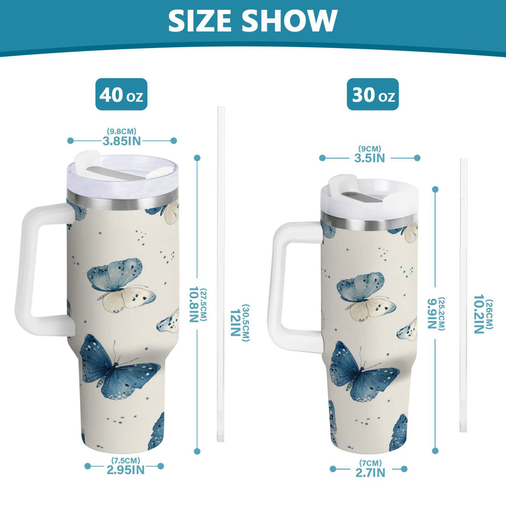 30 oz Insulated Stainless Steel Tumbler Double Wall Stainless Steel Tumbler with 2-Way Drinking Blue Watercolor Butterflies M572S