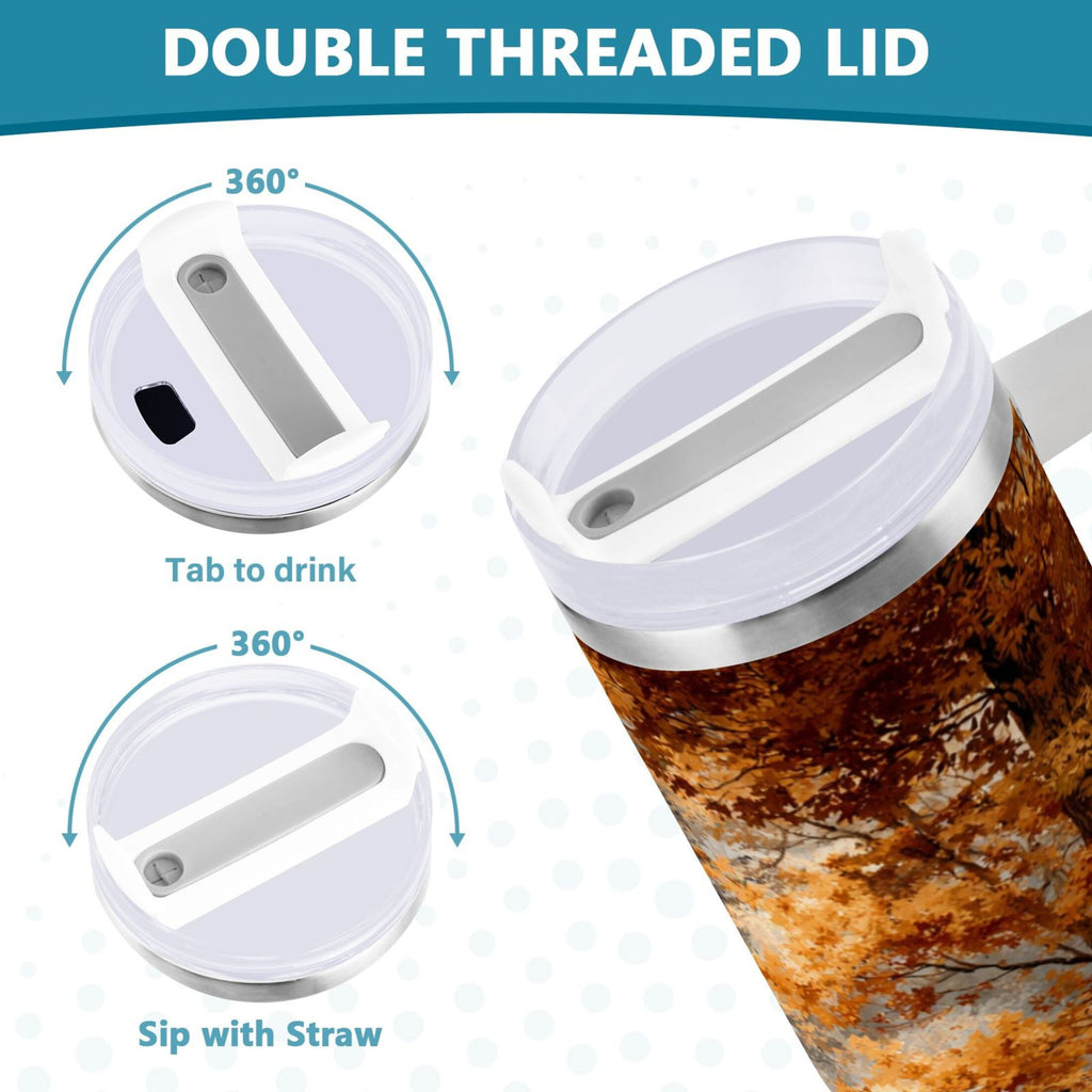 30 oz Insulated Stainless Steel Tumbler Double Wall Stainless Steel Tumbler with 2-Way Drinking Beautiful Autumn Forest M556X