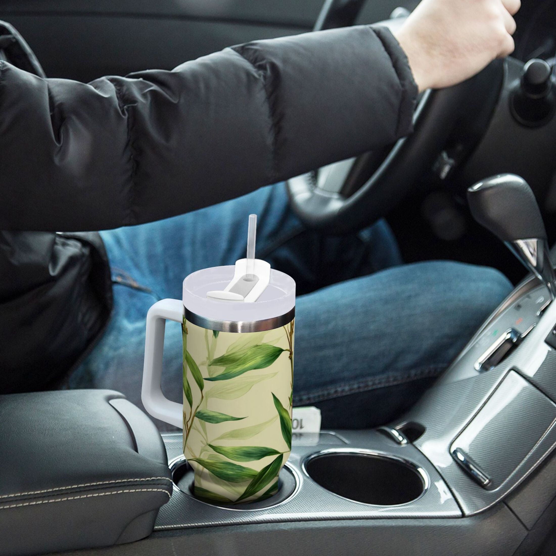30 oz Insulated Stainless Steel Tumbler Double Wall Stainless Steel Tumbler with 2-Way Drinking Bamboo Pattern M558P