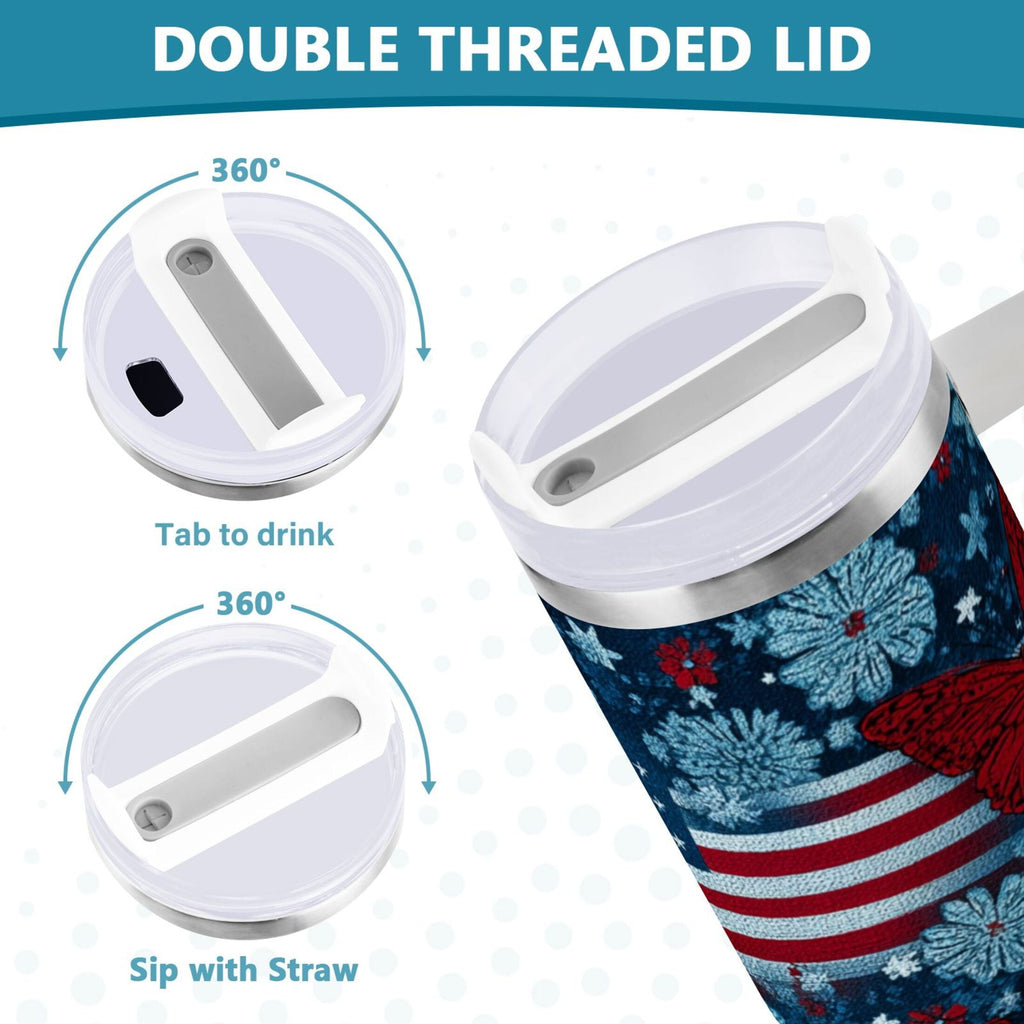 30 oz Insulated Stainless Steel Tumbler Double Wall Stainless Steel Tumbler with 2-Way Drinking Red Butterflies and Flags M621U