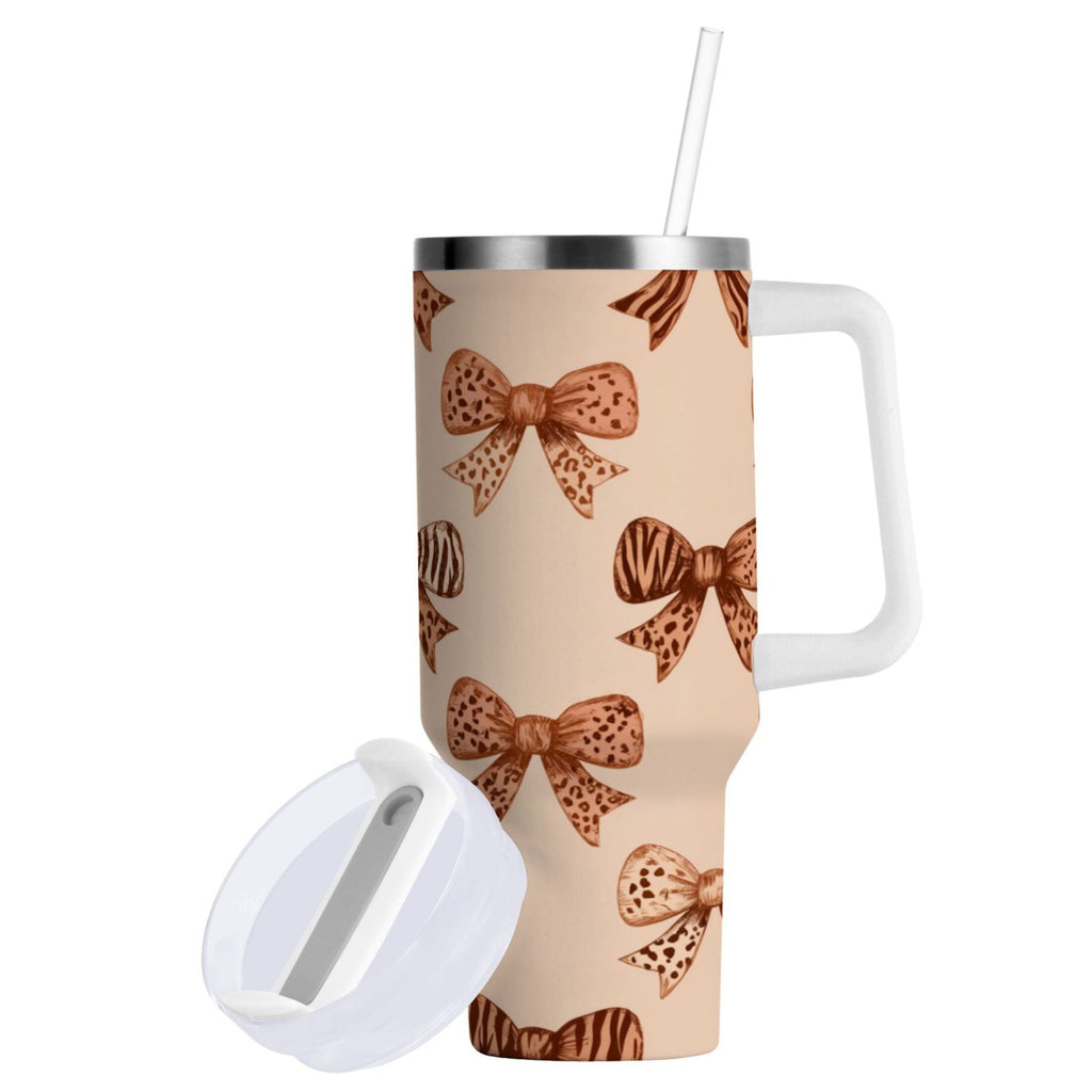 40 oz Insulated Stainless Steel Tumbler Double Wall Stainless Steel Tumbler with 2-Way Drinking Leopard Print Bow M550L