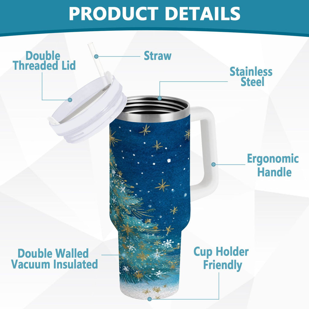 40 oz Insulated Stainless Steel Tumbler Double Wall Stainless Steel Tumbler with 2-Way Drinking Watercolor Christmas Tree M597Z
