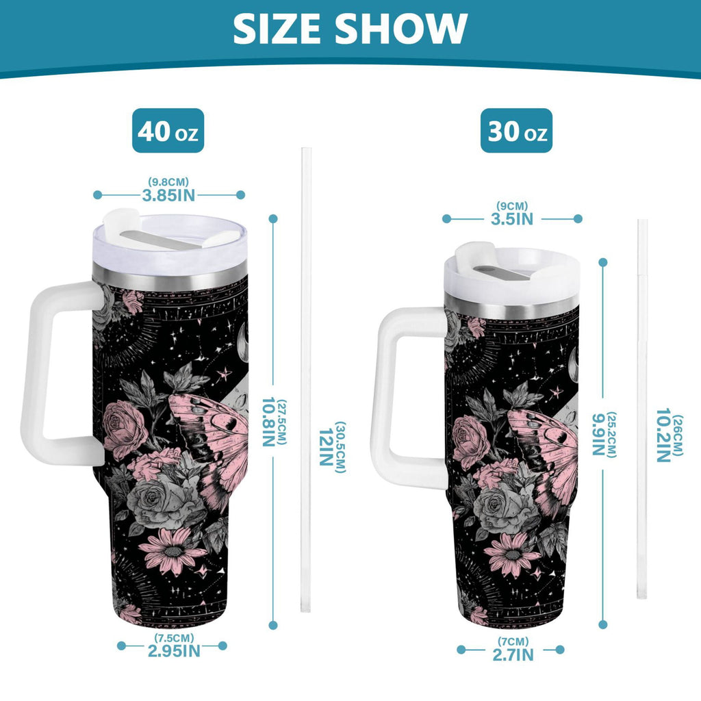 30 oz Insulated Stainless Steel Tumbler Double Wall Stainless Steel Tumbler with 2-Way Drinking Butterfly by Moon and Flowers M542U