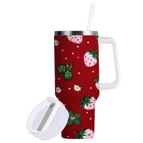 30 oz Insulated Stainless Steel Tumbler Double Wall Stainless Steel Tumbler with 2-Way Drinking Cute Pink Strawberry Pattern M630M