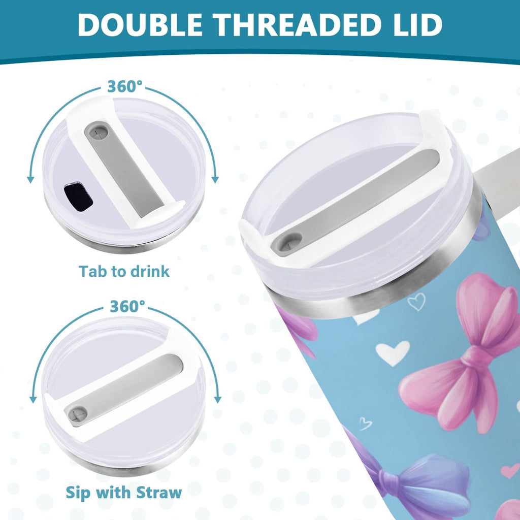 30 oz Insulated Stainless Steel Tumbler Double Wall Stainless Steel Tumbler with 2-Way Drinking Pink and Purple Bows M526Z