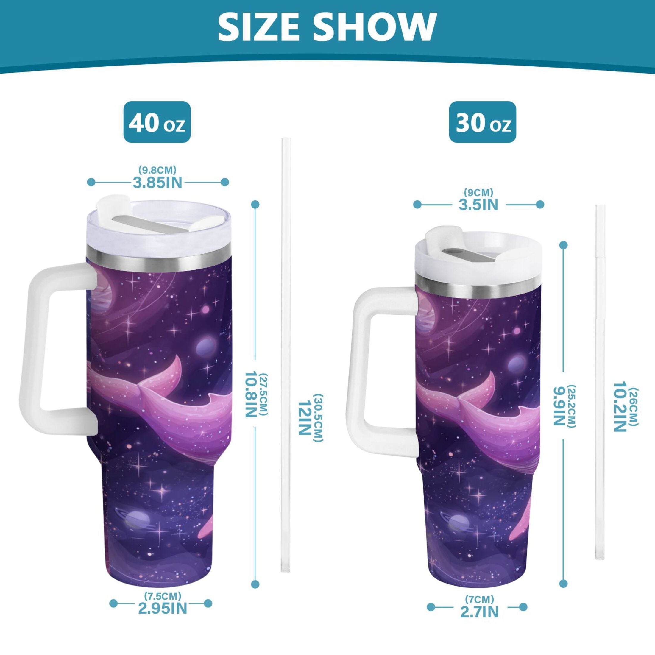 30 oz Insulated Stainless Steel Tumbler Double Wall Stainless Steel Tumbler with 2-Way Drinking Whale in Space M571L