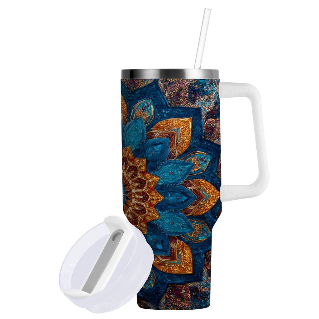 40 oz Insulated Stainless Steel Tumbler Double Wall Stainless Steel Tumbler with 2-Way Drinking Intricate Geometric Shapes M518A